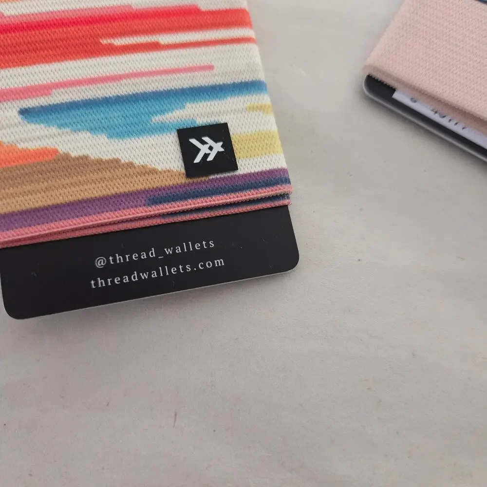 NEW Lot of 2 Thread Keychain Elastic Wallet Card Holders Mulitcolor Rainbow
